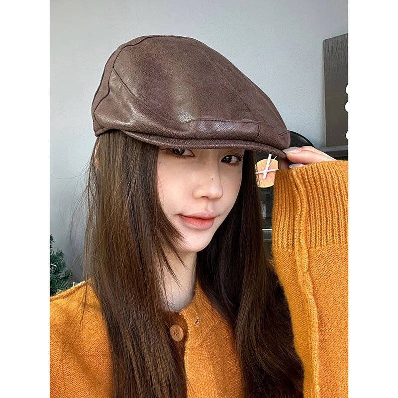 【纯咖前进帽】秋冬新款英伦风个性显脸小前进鸭舌帽 时尚 A016