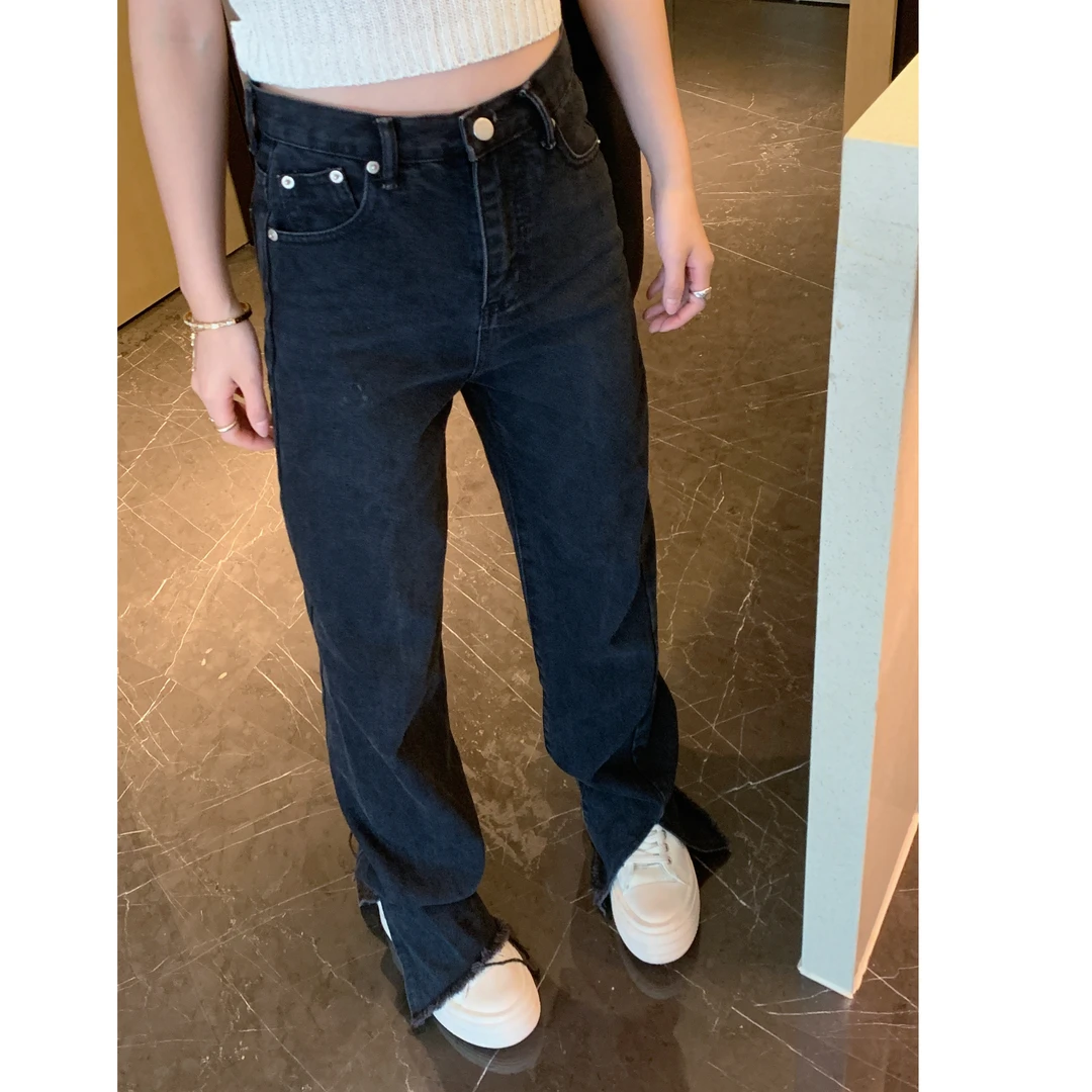 【开叉拖地牛仔裤】小众设计开叉百搭显瘦拖地裤牛仔裤   A015