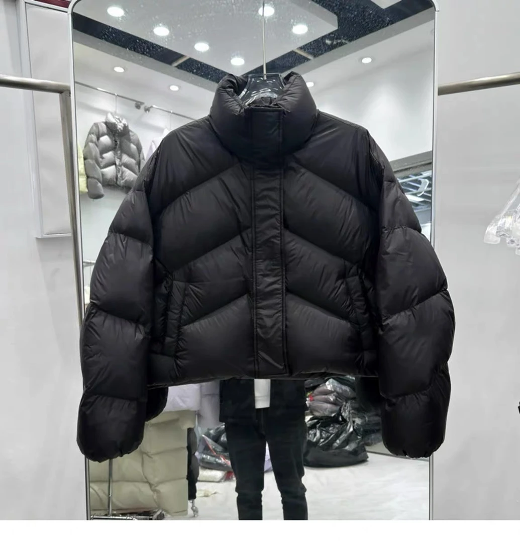 零压感立领白鸭绒外套冬季新款简约宽松加厚下摆抽绳面包服(2373)