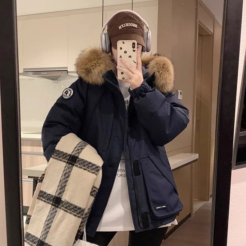 白鸭绒工装派克学生冲锋衣大毛领冬装外套