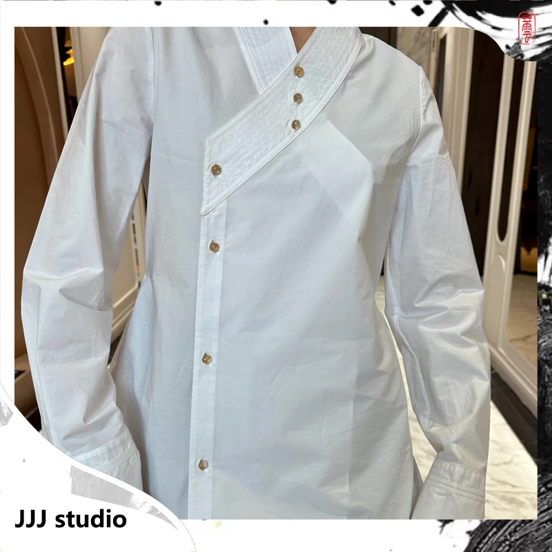 JJJ STUDIO 白色新中式对襟原创设计百搭时尚显瘦衬衫 JLWFR1C116