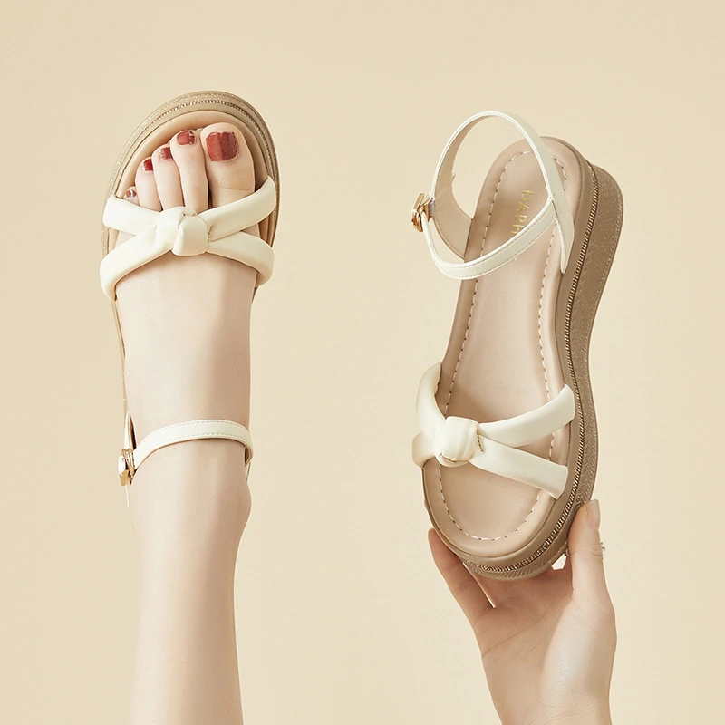 Daphne/达芙妮2025夏新款凉鞋女厚底鱼嘴露趾凉拖鞋增高松糕女鞋