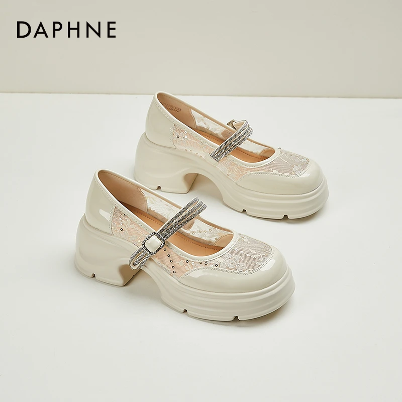 达芙妮厚底网纱玛丽珍鞋女夏季透气单鞋2025新款配裙子乐福小皮鞋