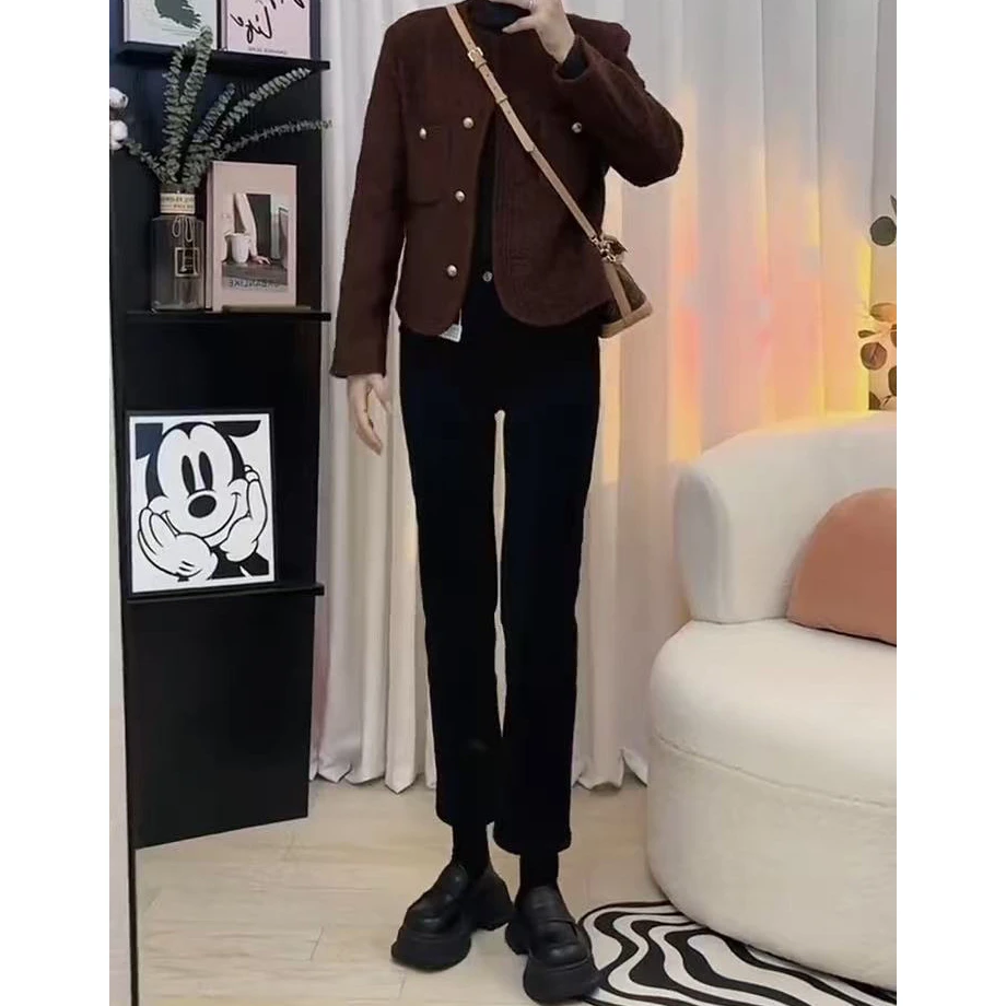 春季新款梨型身材显瘦显高大码直筒牛仔裤女弹力高腰小个子烟管裤