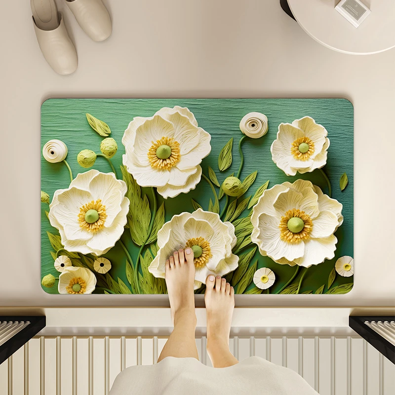 3D小雏菊立体硅藻泥地垫吸水速干卫生间浴室软垫厕所进门入户垫子