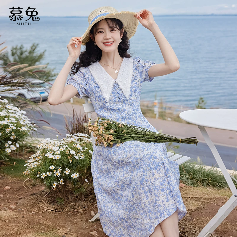 【裙长108~150以上都能穿】慕兔法式v领收腰碎花连衣裙气质显瘦裙