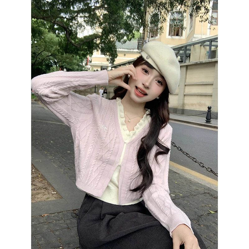 慕兔法式经典气质针织开衫假两件女2024秋季新款时尚百搭显瘦上衣