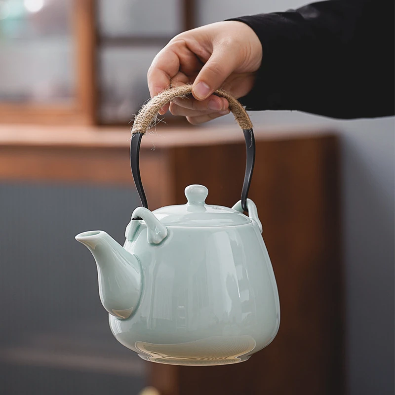 1升老式复古青花提梁壶陶瓷家用客厅冷水壶凉茶壶大容量耐高温