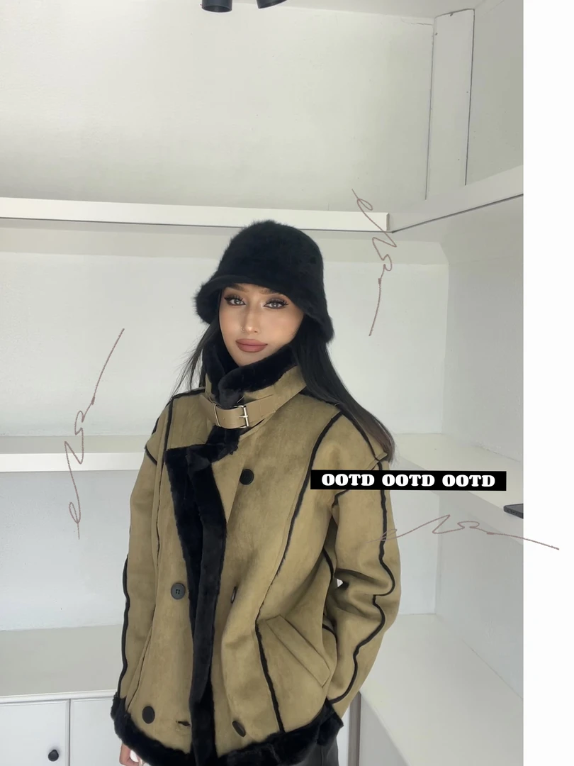 Cutuepie·撞色翻领立领冬季双面厚款绒面外套