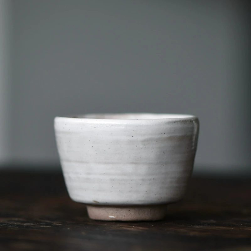 粉引功夫茶杯粗陶茶具套装大号品茗杯子可刻字禅意手作马蹄杯主人