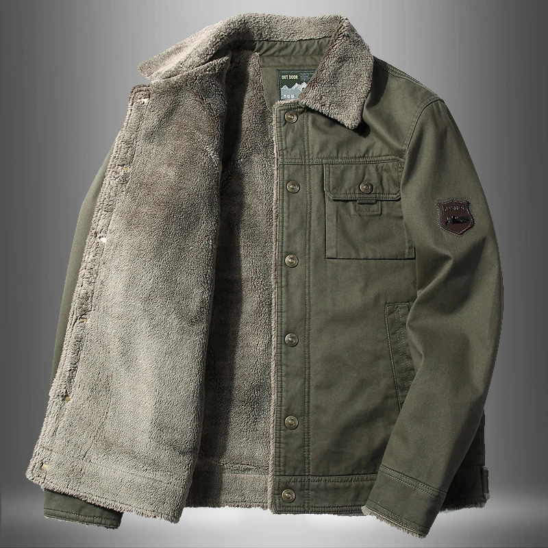 贝希缇汀冬季男装夹克男加绒加厚棉衣短款工装棉服翻领羊羔绒外套