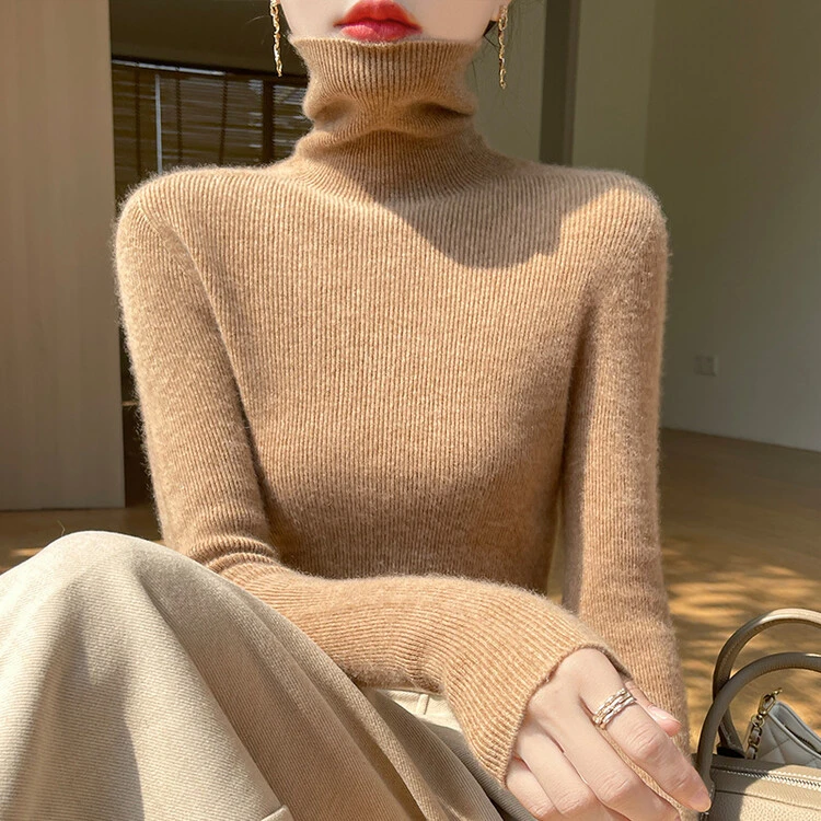 一线成衣100纯羊毛衫高领针织衫秋冬新款堆堆领内搭打底衫毛衣女