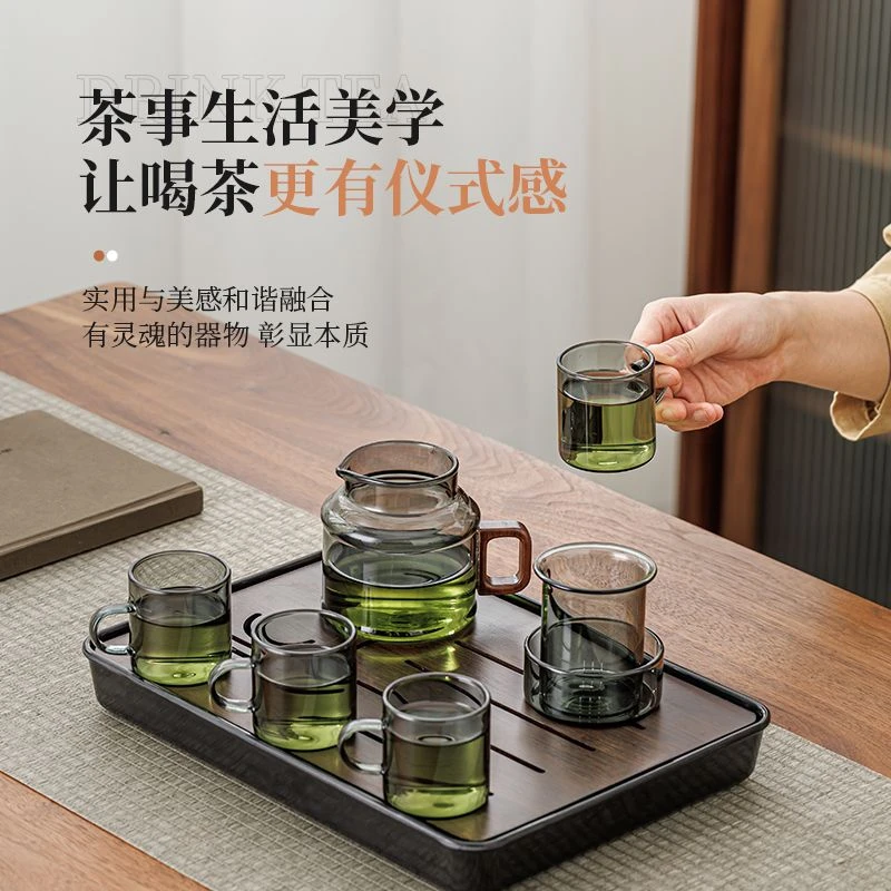 墩墩杯玻璃泡茶杯办公室小容量喝水杯家用木把茶具茶具泡茶专用