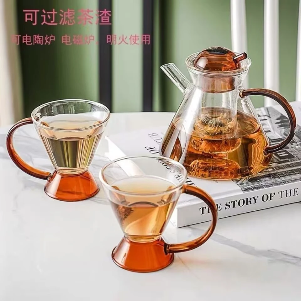简约法式轻奢下午茶玻璃壶耐热透明玻璃泡花茶煮茶大容量奶杯手冲