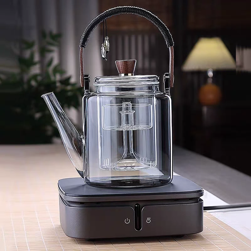 轻奢耐热加厚手工玻璃高身提梁壶蒸煮泡喷淋茶壶电陶炉两用煮茶壶