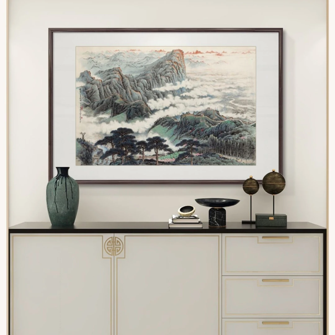 关山月山水画中式玄关装饰画餐厅客厅沙发背景墙画长城内外尽朝晖
