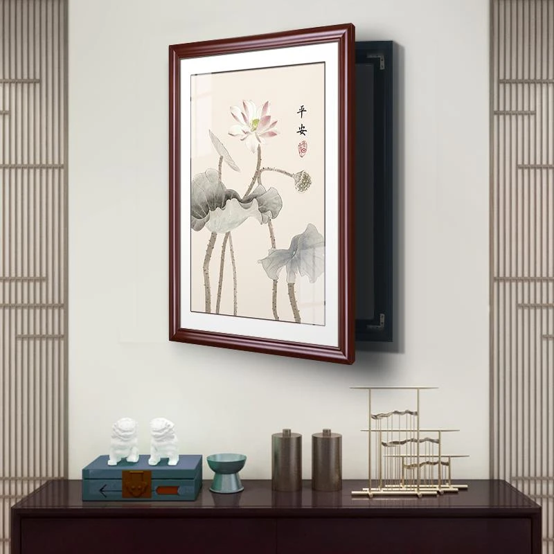 新中式实木电表箱装饰画2025新款客厅配电箱遮挡盒挂画免打孔竖款