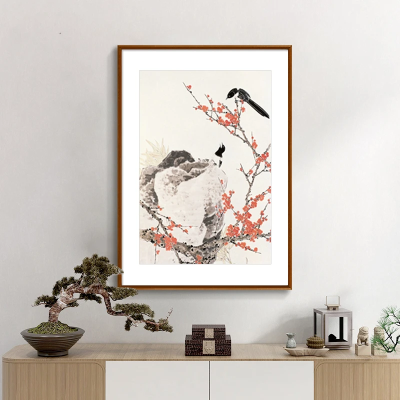 喜上眉梢玄关挂画新中式餐厅客厅书房装饰画花鸟国画中国风壁画