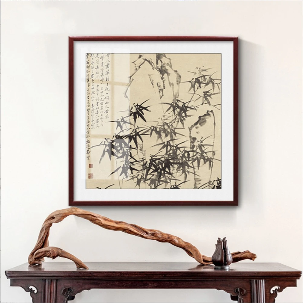 郑板桥竹报平安竹子挂画入户玄关装饰画新中式水墨画斗方餐厅国画