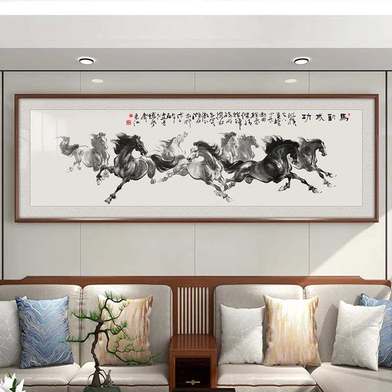 八骏图马到成功墙壁画客厅挂画新中式宋式装饰画办公室国画已装裱
