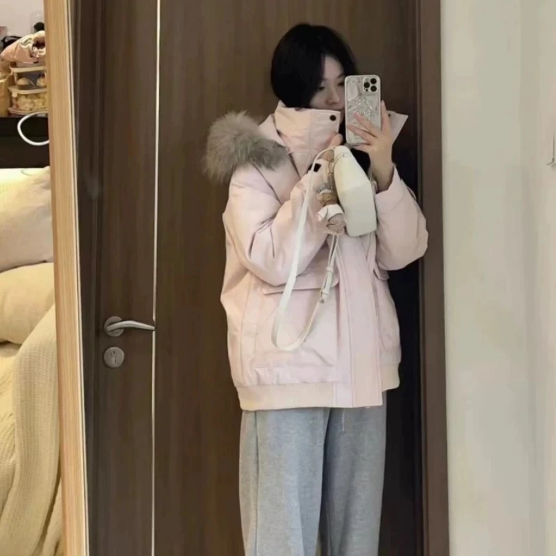 棉服女大毛领棉衣韩版宽松加厚棉袄女冬季新款工装派克服厚外套