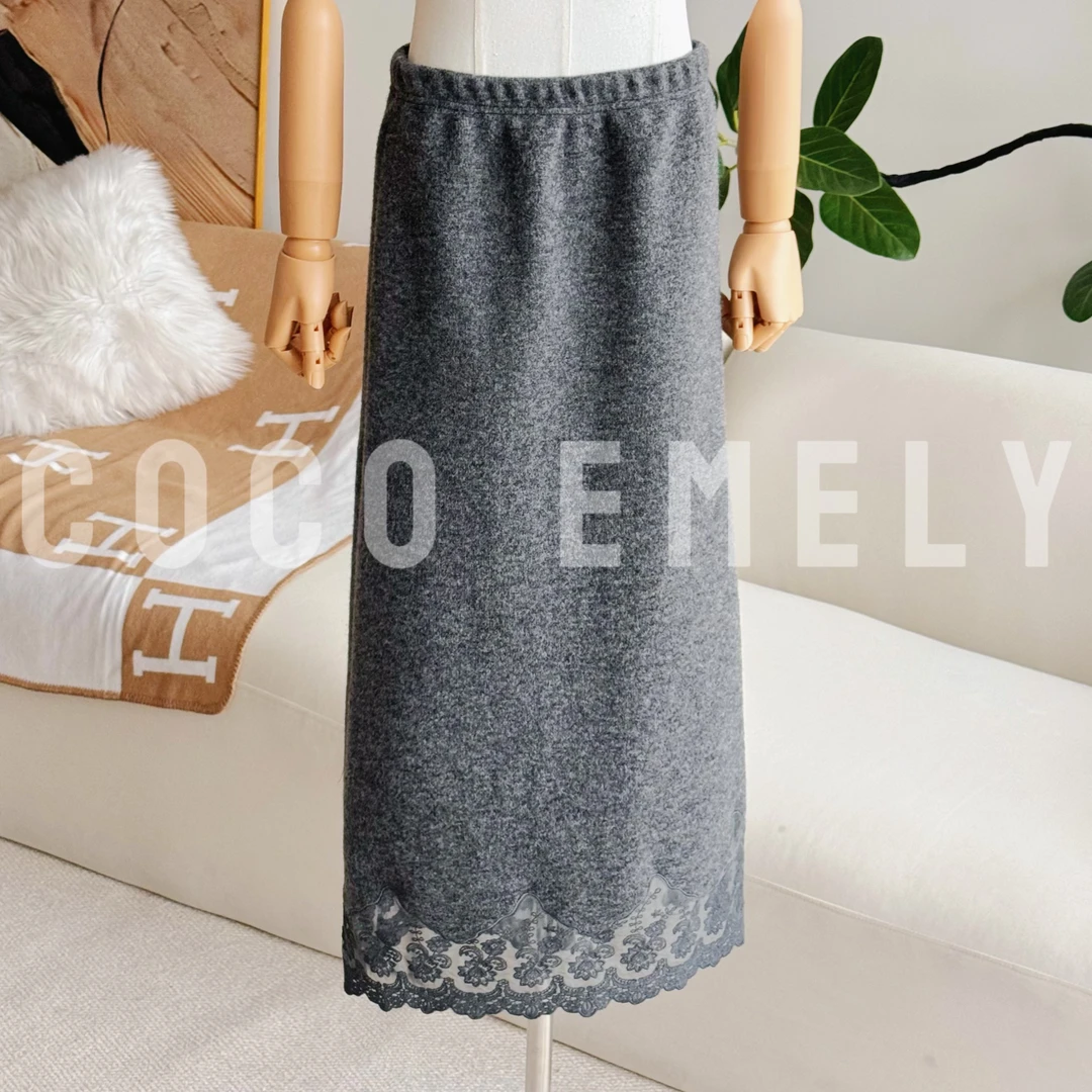 【千颂妮】COCO EMELY新款后开叉显瘦直筒垂感显瘦毛呢裙CO07211334