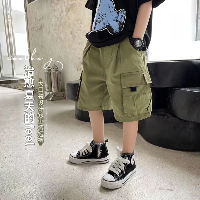 儿童夏天棉质短裤男童双立体兜工装短裤宽松夏季大童中大童帅气潮