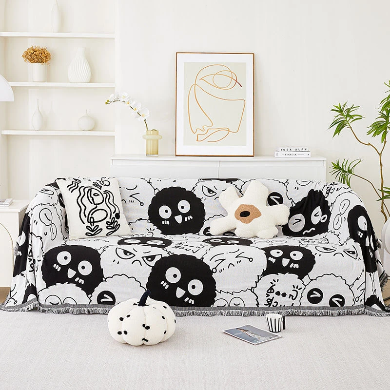 网红煤球雪尼尔面料双面可用四季通用沙发巾沙发盖垫一片式全包