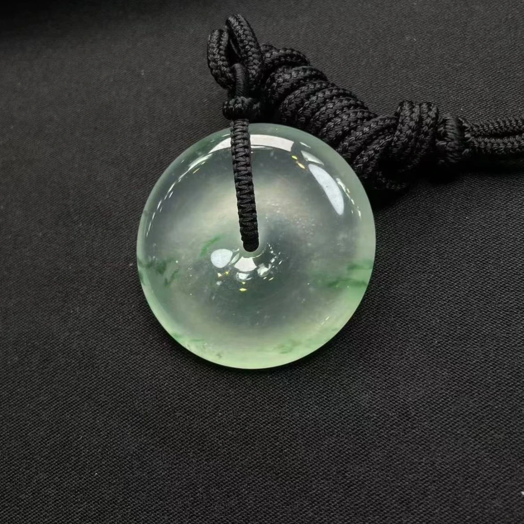 天然缅甸A货老坑种冰种飘花平安扣吊坠
