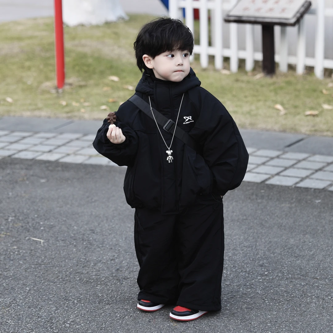 【现货】Jimmy妈童装 冬季新款儿童帅气连帽防寒棉衣棉裤棉服套装