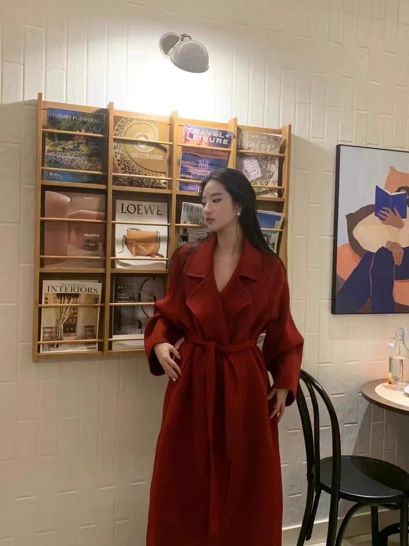 高端双面呢中长款大衣宽松设计师DY3F11时尚西装领外套