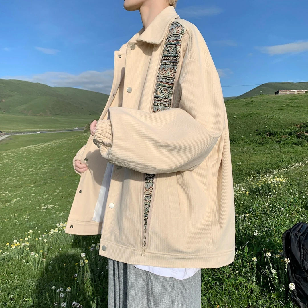 EGMO灯芯绒外套男春秋季美式复古潮牌痞帅拼接休闲宽松翻领夹克