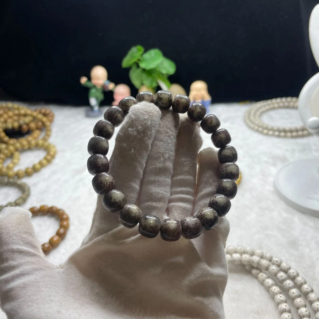 海南星月菩提11X10奶奶灰糯冰针尖小细星冰透款星月菩提手串