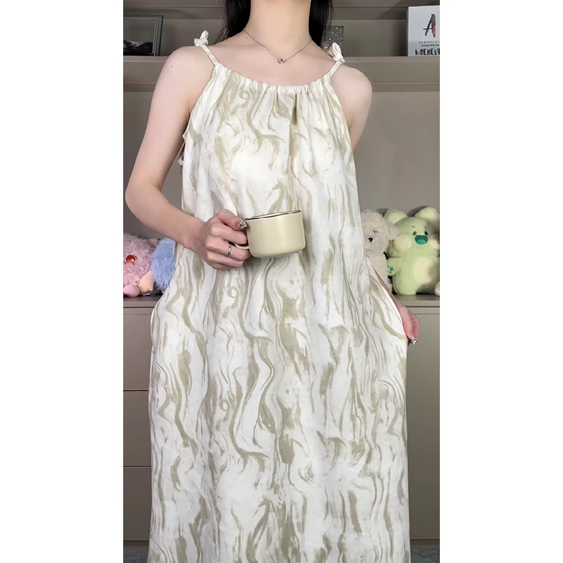 爆款2024夏季新款大码吊带睡裙带胸垫睡衣女款可外穿家居服可外出