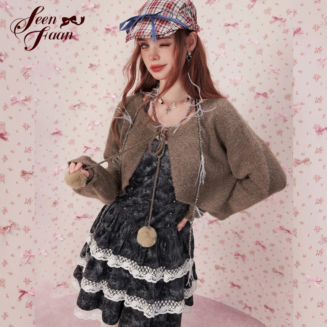 SEENFAAN盛放秋冬新款针织披肩短款设计感小众开衫ESE009