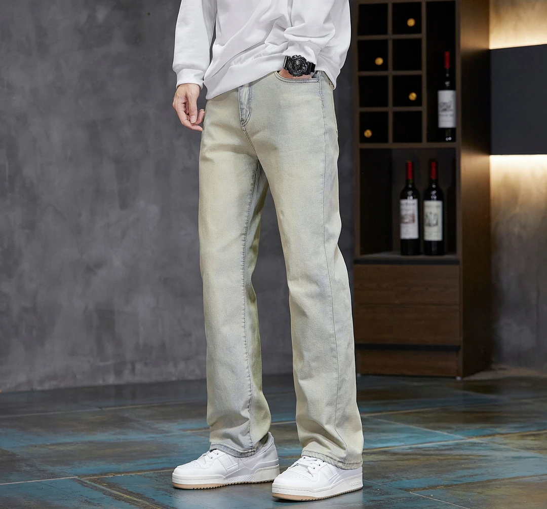 男生美式牛仔百搭复古潮流水洗弹力微喇叭潮牌高街春季男牛仔裤子