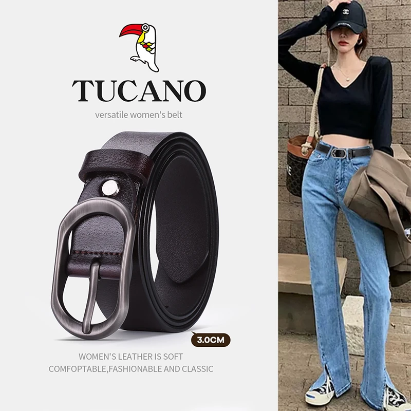 啄木鸟皮带女士装饰百搭真皮ins牛仔裤腰带时尚官方正品细腰带女