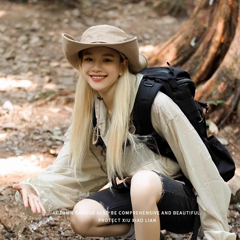 啄木鸟西部牛仔帽女宽松徒步登山防晒帽男士大帽檐遮阳遮脸渔夫帽