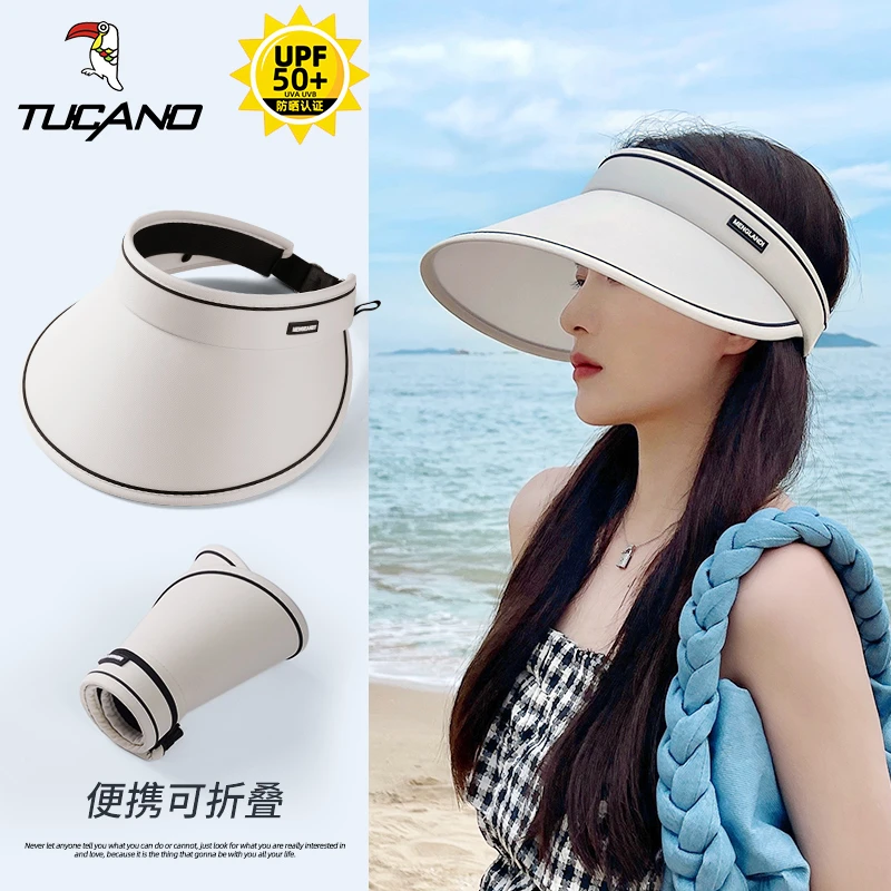 防晒帽女夏季遮阳大帽檐帽子防紫外线可折叠空顶帽骑车遮脸太阳帽