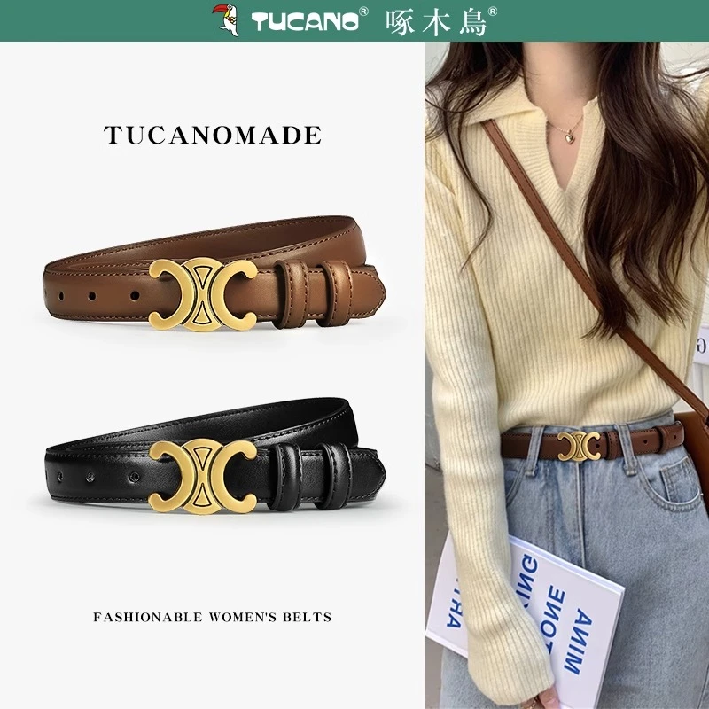 啄木鸟皮带女士2023新款配牛仔裤带真皮女式腰带时尚百搭装饰女款