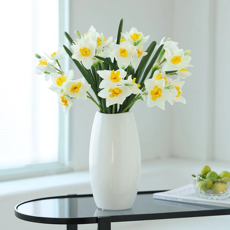 高档多头水仙花仿真花客厅摆设花假花束装饰餐桌摆件绢花干花插花