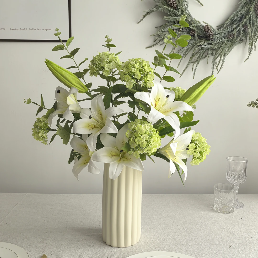 新款手感百合绣球花花瓶仿真花家居卧室装饰花艺摆件摄影道具花