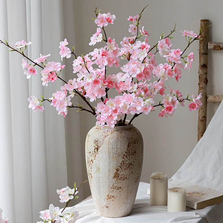 新中式樱花仿真花单枝假花客厅桃花树枝装饰摆件家居餐厅高档道具