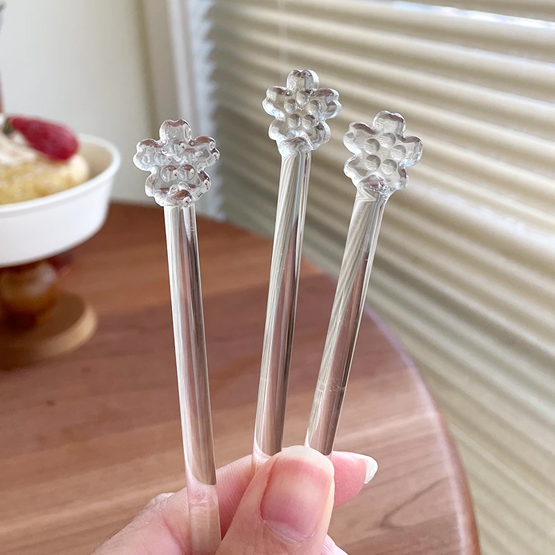 韩版ins风少女心花瓣透明玻璃搅拌棒高硼硅耐热果汁咖啡杯搅拌棒