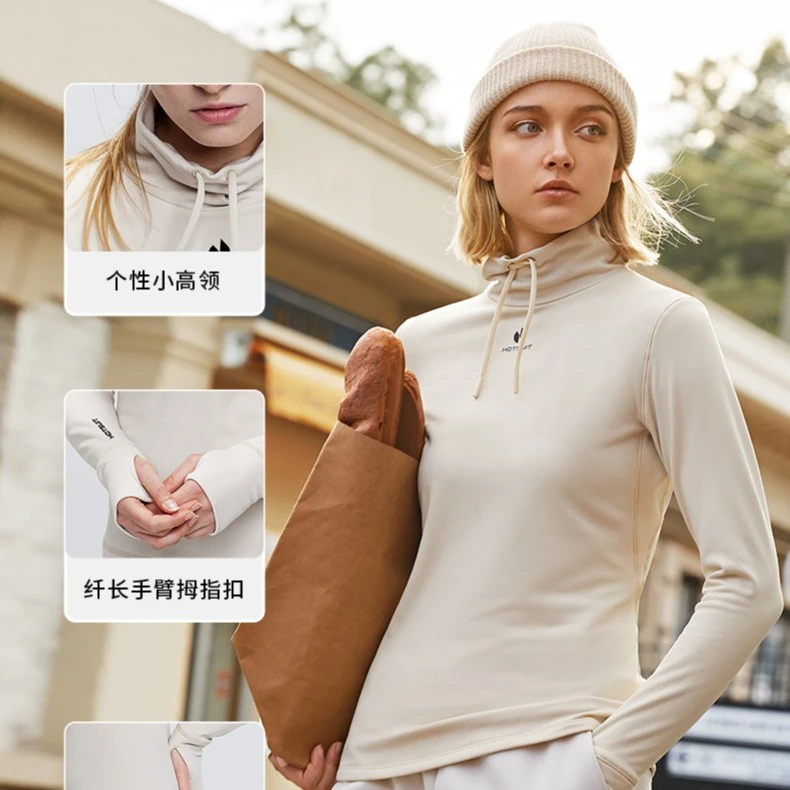 长袖女2021高领加绒格绒保暖T恤6960012