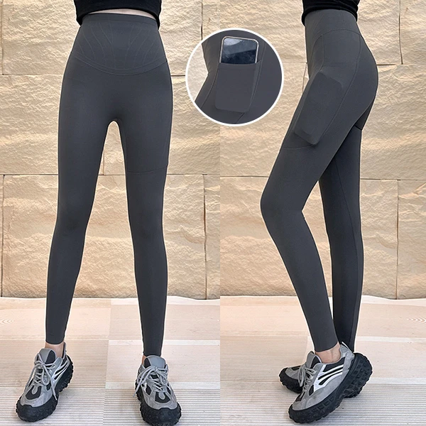 秋季新款四季款薄柳条果冻腰口袋收腹塑形服帖显瘦打底裤鲨鱼裤