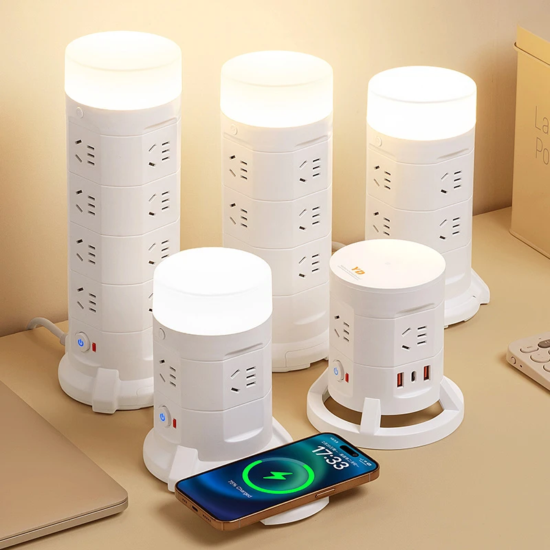 立式多功能插排无线充电USB夜灯家用宿舍插板接线板家用宿舍插排