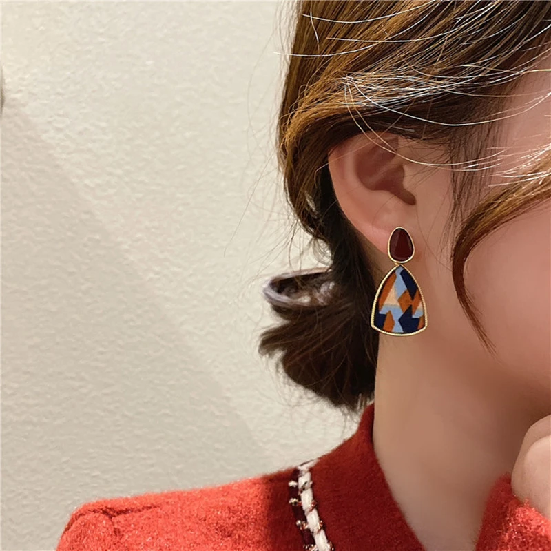 布艺耳饰 韩国豹纹拼接耳环气质设计感布艺耳钉复古时尚小众耳坠