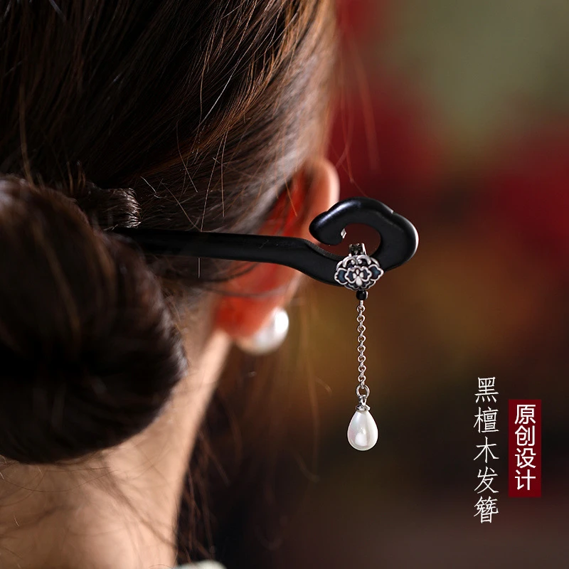 古风檀木簪子流苏步摇女发簪盘发簪汉服配饰品