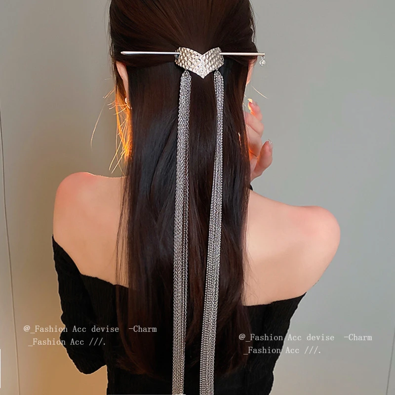 个性时尚发簪冷淡风网红长款流苏发钗复古小众盘发简约轻奢发饰